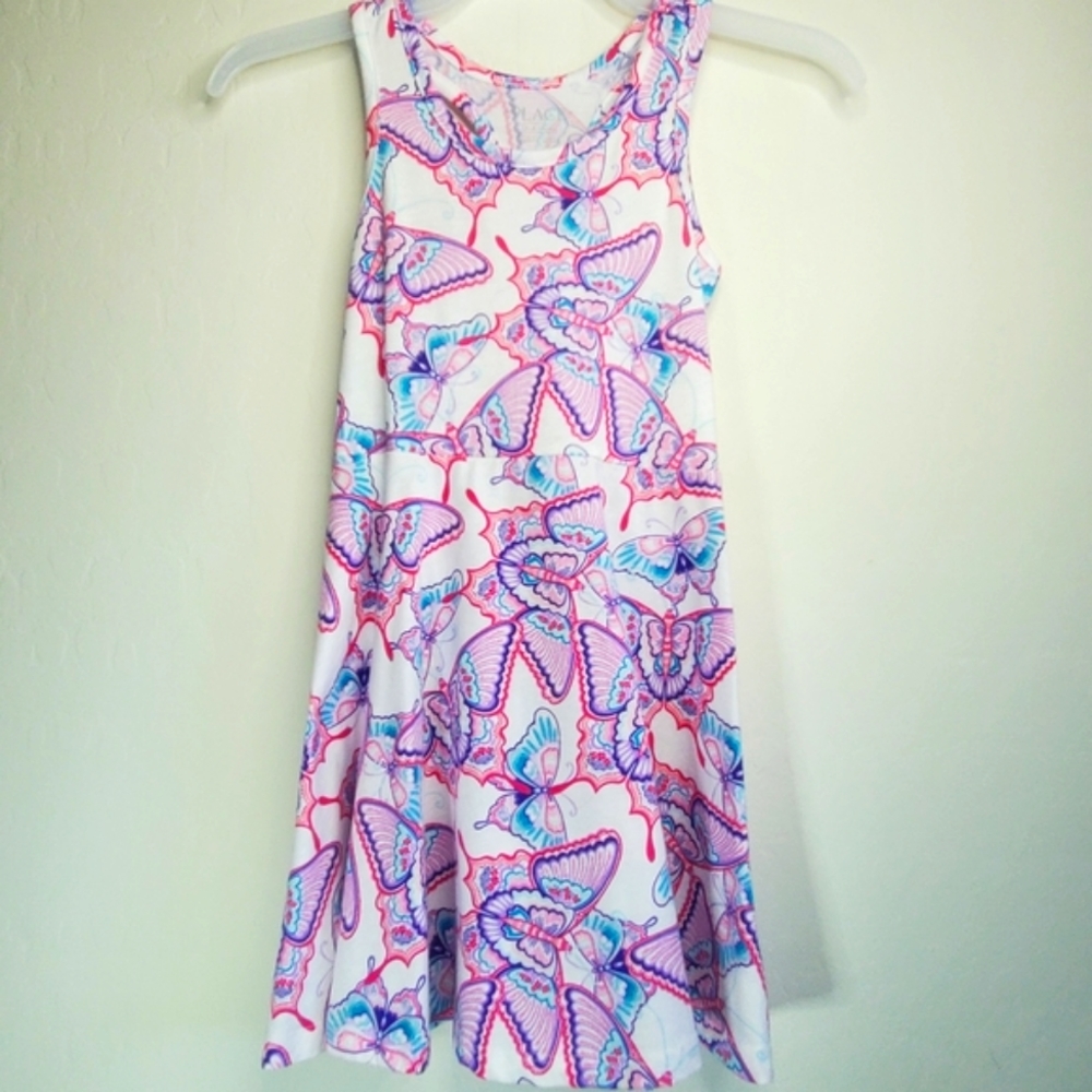 Children's Place Girls Sleeveless White Butterfly Print Dress Size S 5/6